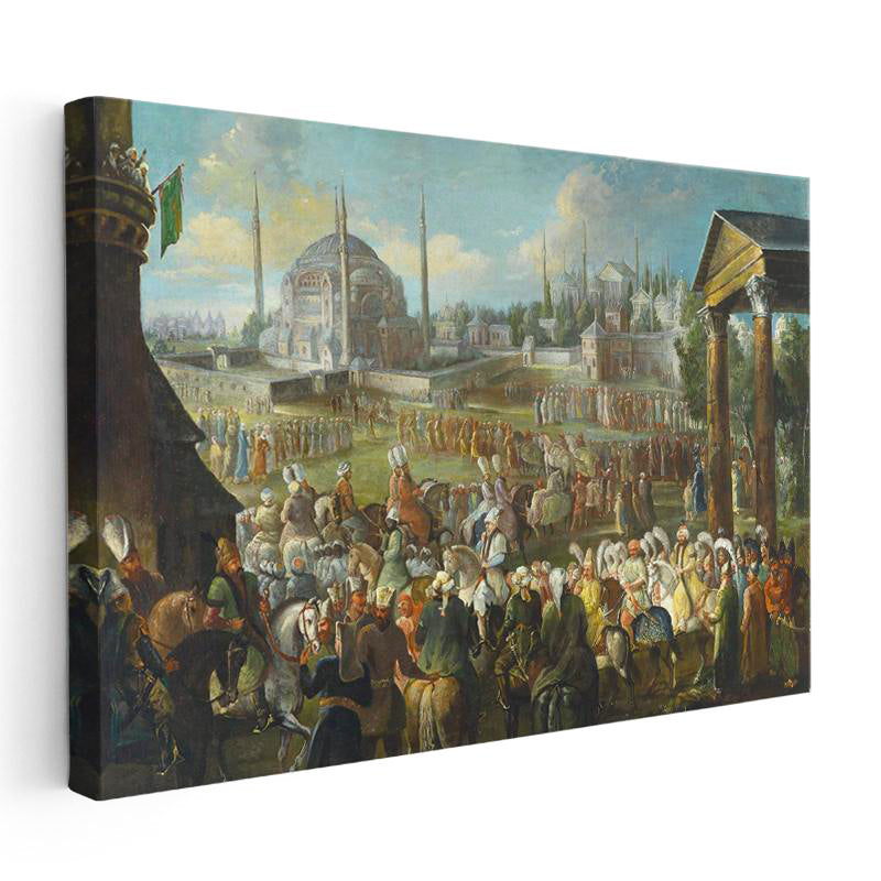 Yatay Kanvas Tablo Osmanlı Saray Önü Resmi Alay Sahnesi Ev Ofis Duvar Dekoru