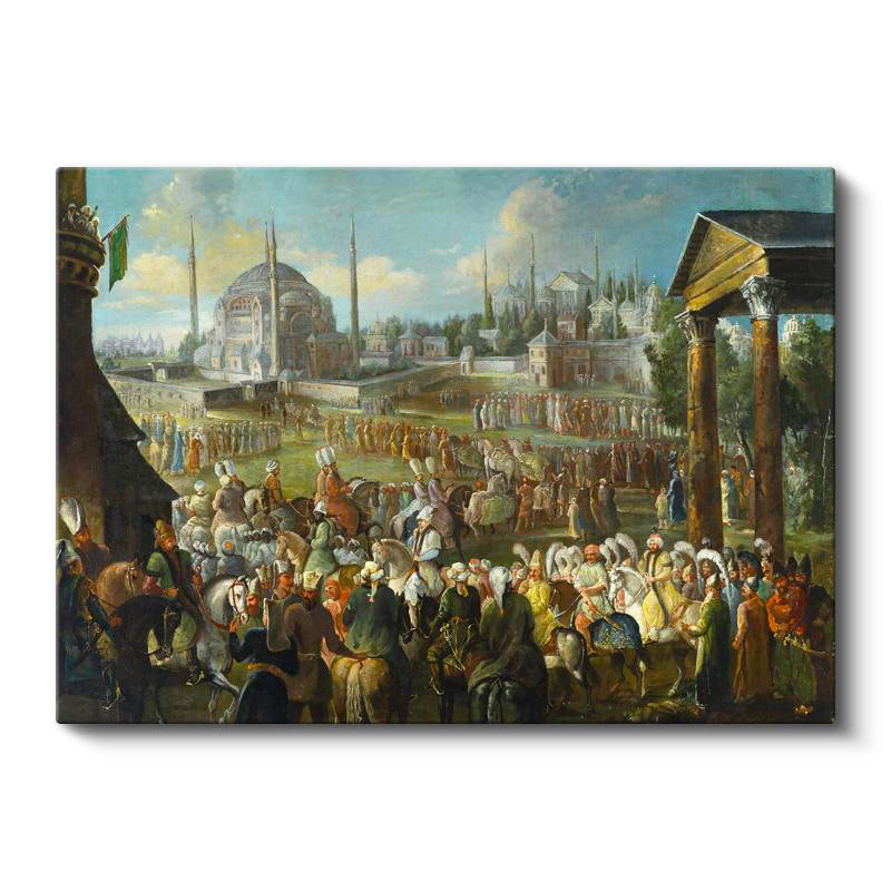 Yatay Kanvas Tablo Osmanlı Saray Önü Resmi Alay Sahnesi Ev Ofis Duvar Dekoru