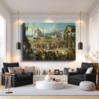 Yatay Kanvas Tablo Osmanlı Saray Önü Resmi Alay Sahnesi Ev Ofis Duvar Dekoru