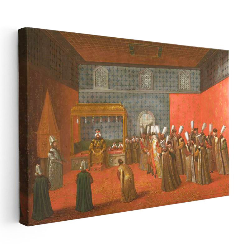 Yatay Kanvas Tablo Padişah Divan Huzuru Osmanlı Tablosu Ev Ofis Duvar Dekoru