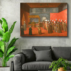 Yatay Kanvas Tablo Padişah Divan Huzuru Osmanlı Tablosu Ev Ofis Duvar Dekoru