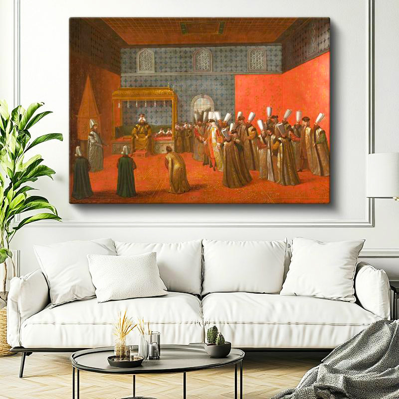 Yatay Kanvas Tablo Padişah Divan Huzuru Osmanlı Tablosu Ev Ofis Duvar Dekoru
