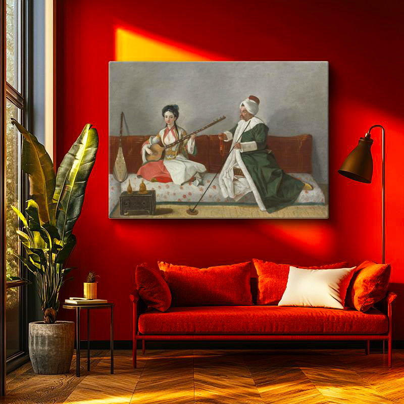 Yatay Kanvas Tablo Müzisyen Cariye Ağa Osmanlı Tablosu Ev Ofis Duvar Dekoru