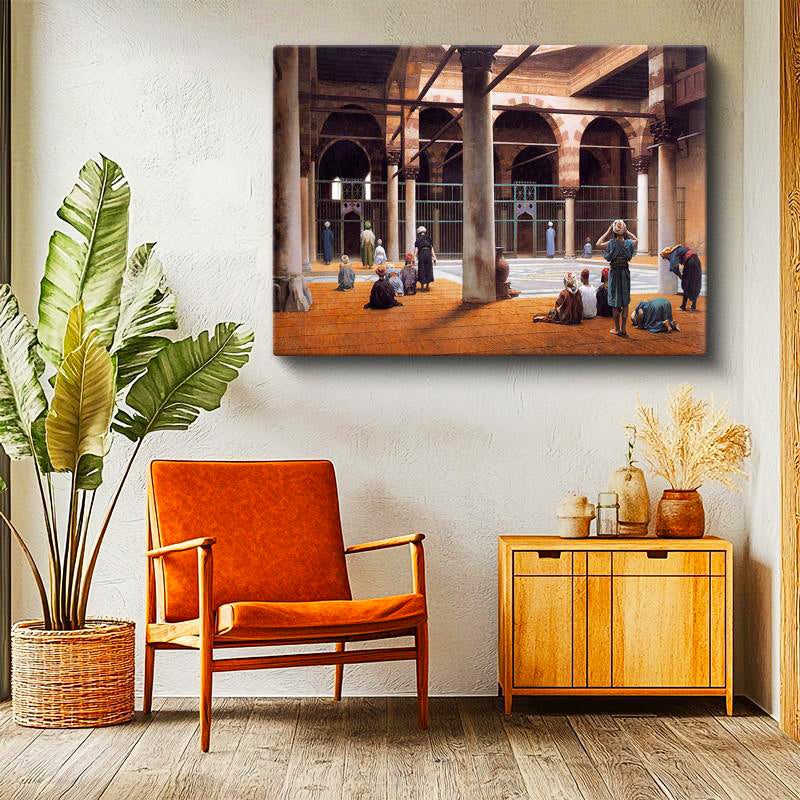 Yatay Kanvas Tablo Cami Avlusu Namaz Osmanlı Tablosu Ev Ofis Duvar Dekoru