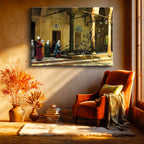 Yatay Kanvas Tablo Güvercin Besleyenler Osmanlı Tablosu Ev Ofis Duvar Dekoru