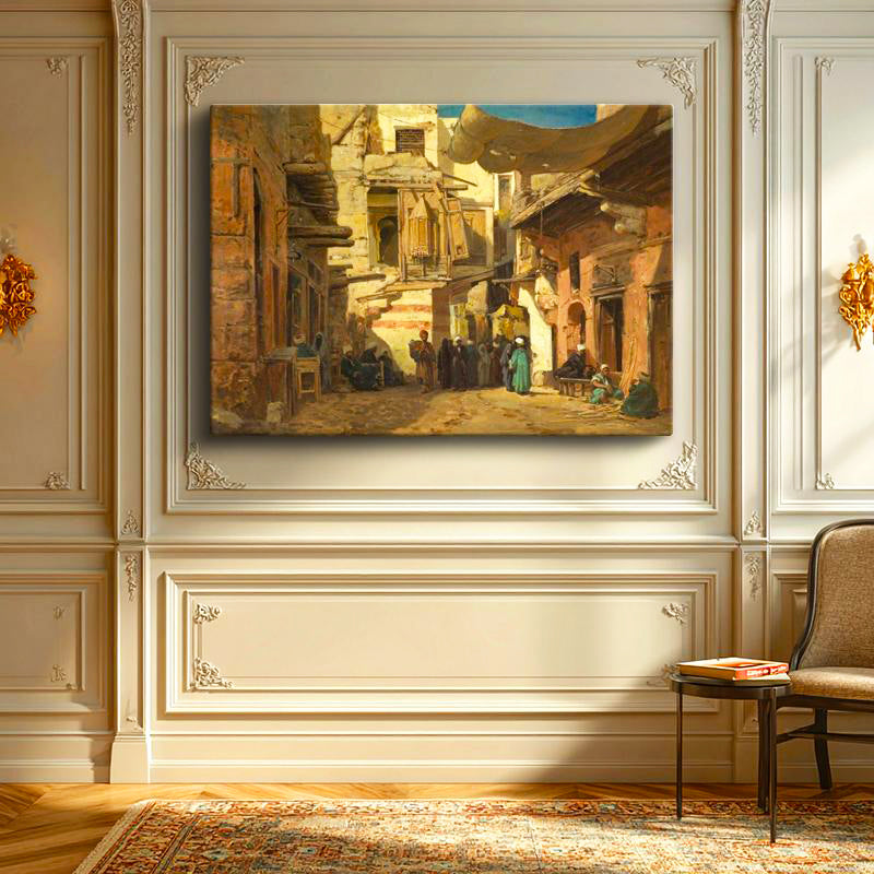 Yatay Kanvas Tablo Tarihi Çarşı Sokağı Osmanlı Tablosu Ev Ofis Duvar Dekoru