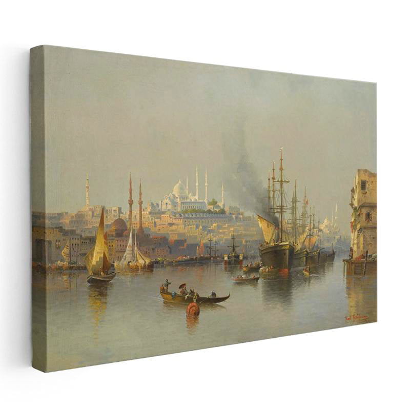 Yatay Kanvas Tablo Haliç Limanı Gemiler Osmanlı Tablosu Ev Ofis Duvar Dekoru