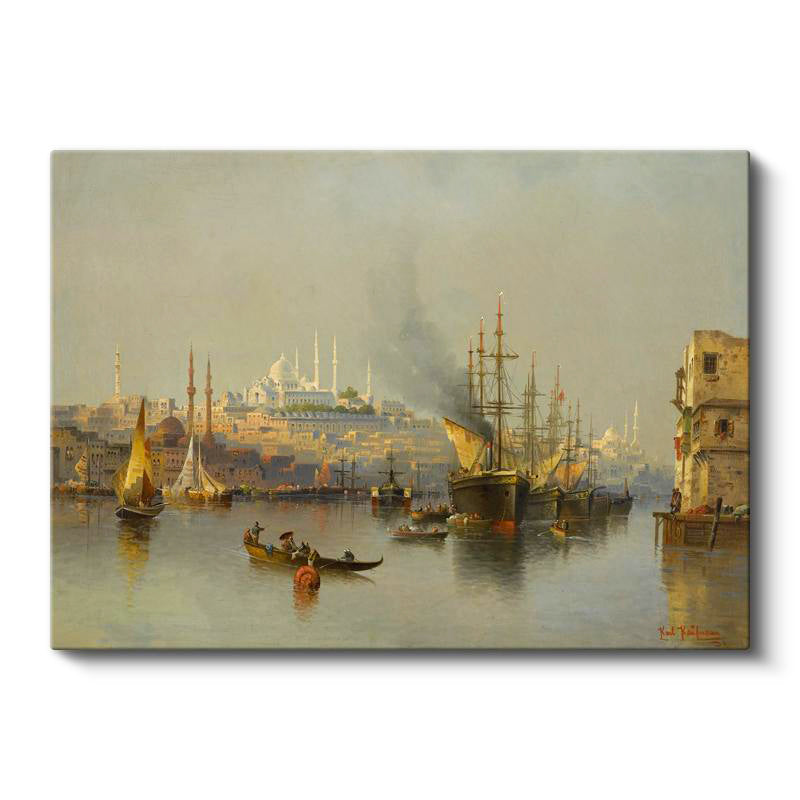 Yatay Kanvas Tablo Haliç Limanı Gemiler Osmanlı Tablosu Ev Ofis Duvar Dekoru