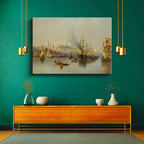 Yatay Kanvas Tablo Haliç Limanı Gemiler Osmanlı Tablosu Ev Ofis Duvar Dekoru