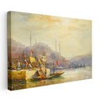 Yatay Kanvas Tablo Haliç Kıyısı Kayıklar Osmanlı Tablosu Ev Ofis Duvar Dekoru