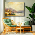 Yatay Kanvas Tablo Haliç Kıyısı Kayıklar Osmanlı Tablosu Ev Ofis Duvar Dekoru