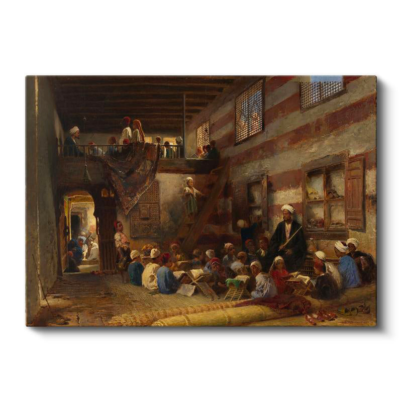 Yatay Kanvas Tablo Sıbyan Mektebi Eğitim Osmanlı Tablosu Ev Ofis Duvar Dekoru