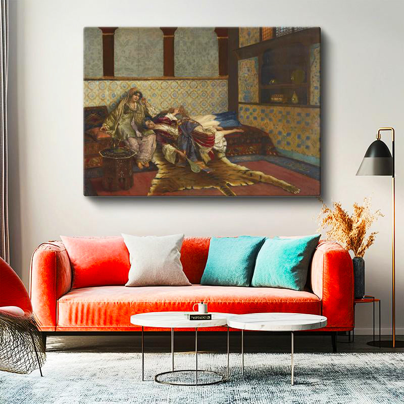 Yatay Kanvas Tablo Harem Dairesi Cariyeler Osmanlı Tablosu Ev Ofis Duvar Dekoru