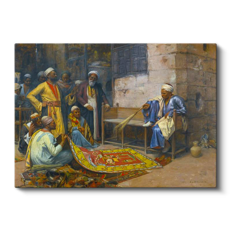 Yatay Kanvas Tablo Halı Tüccarı Pazarlık Osmanlı Tablosu Ev Ofis Duvar Dekoru