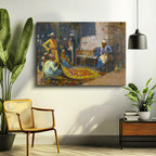 Yatay Kanvas Tablo Halı Tüccarı Pazarlık Osmanlı Tablosu Ev Ofis Duvar Dekoru