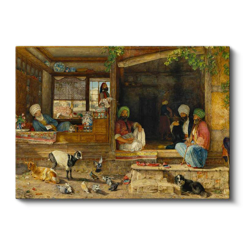 Yatay Kanvas Tablo Köy Kahvehanesi Sohbet Osmanlı Tablosu Ev Ofis Duvar Dekoru