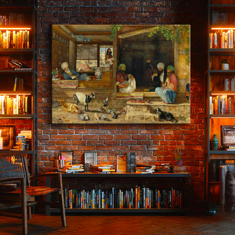 Yatay Kanvas Tablo Köy Kahvehanesi Sohbet Osmanlı Tablosu Ev Ofis Duvar Dekoru