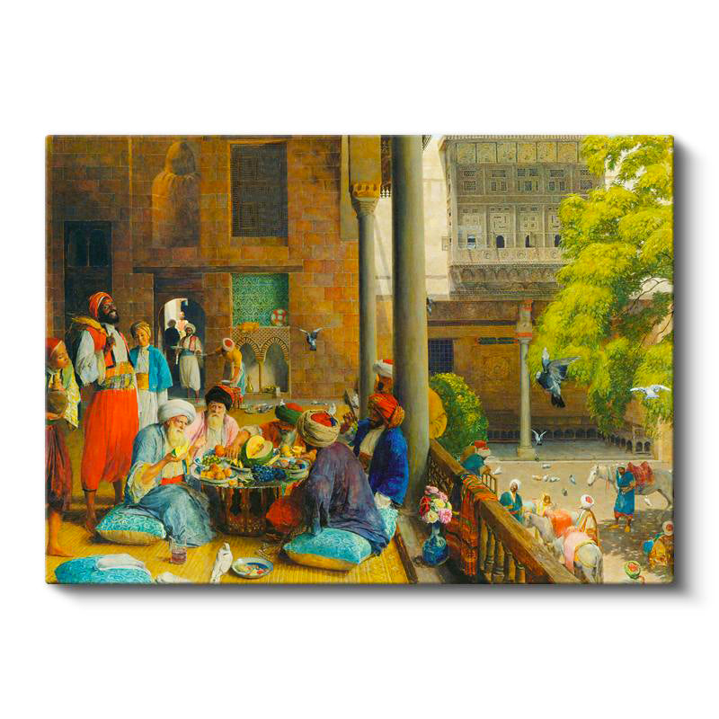 Yatay Kanvas Tablo Avluda Meyve Ziyafeti Osmanlı Tablosu Ev Ofis Duvar Dekoru