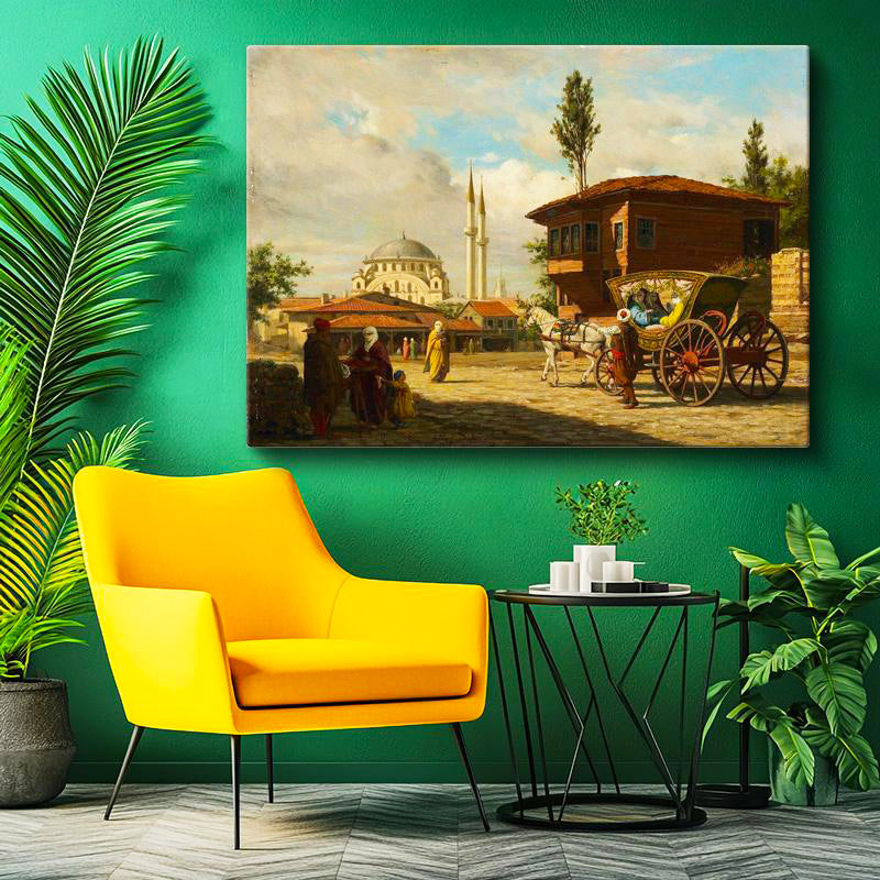 Yatay Kanvas Tablo Fayton Gezisi Konak Osmanlı Tablosu Ev Ofis Duvar Dekoru