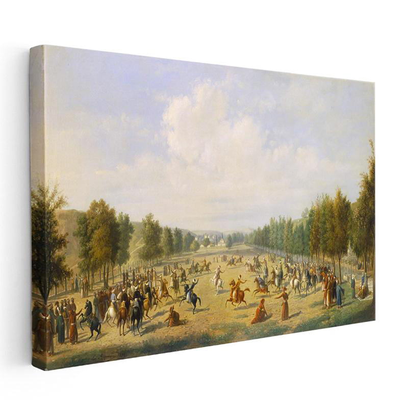 Yatay Kanvas Tablo Atlı Cirit Müsabakası Osmanlı Tablosu Ev Ofis Duvar Dekoru