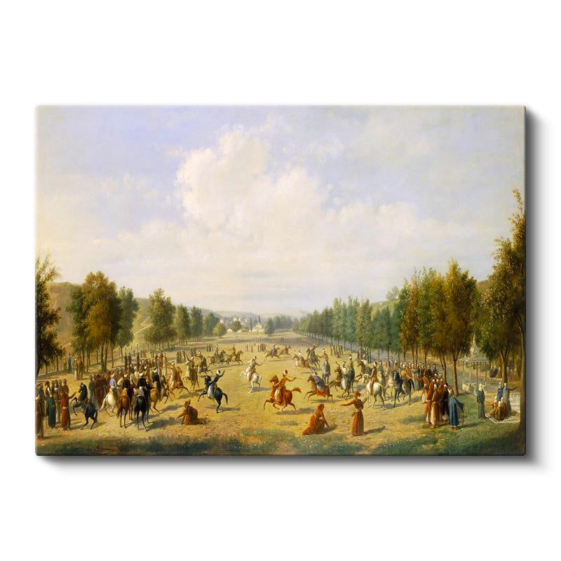Yatay Kanvas Tablo Atlı Cirit Müsabakası Osmanlı Tablosu Ev Ofis Duvar Dekoru