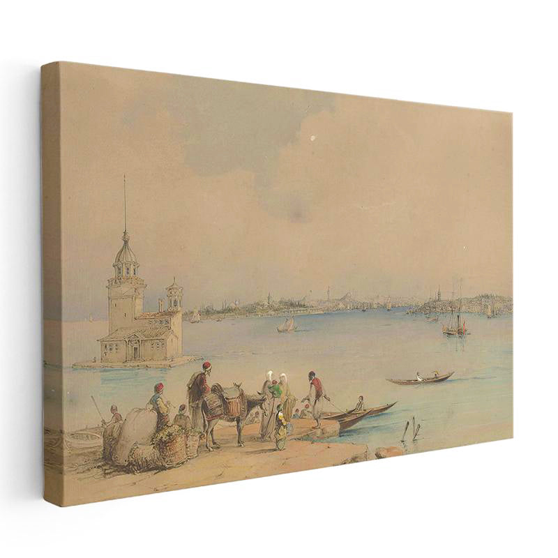 Yatay Kanvas Tablo Kız Kulesi Boğaz Kıyısı Osmanlı Tablosu Ev Ofis Duvar Dekoru