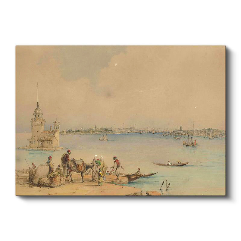 Yatay Kanvas Tablo Kız Kulesi Boğaz Kıyısı Osmanlı Tablosu Ev Ofis Duvar Dekoru