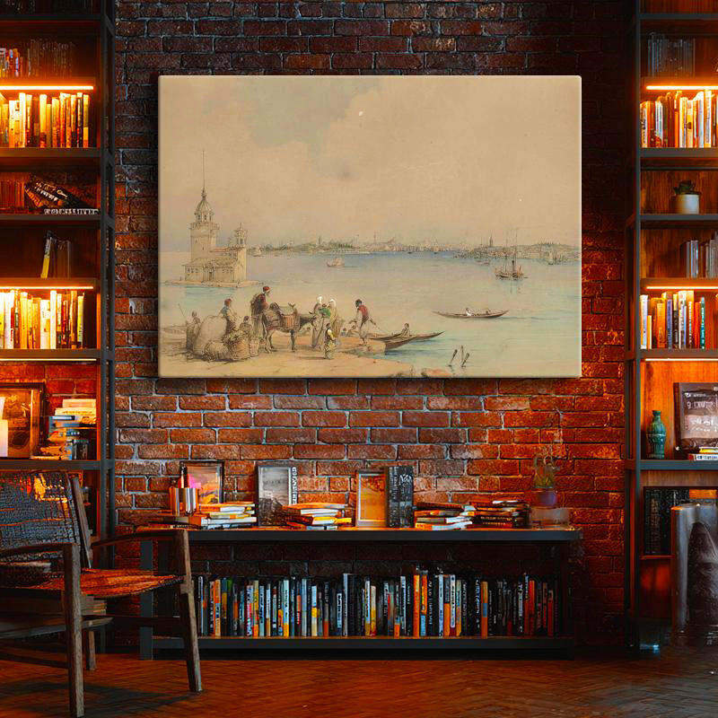 Yatay Kanvas Tablo Kız Kulesi Boğaz Kıyısı Osmanlı Tablosu Ev Ofis Duvar Dekoru