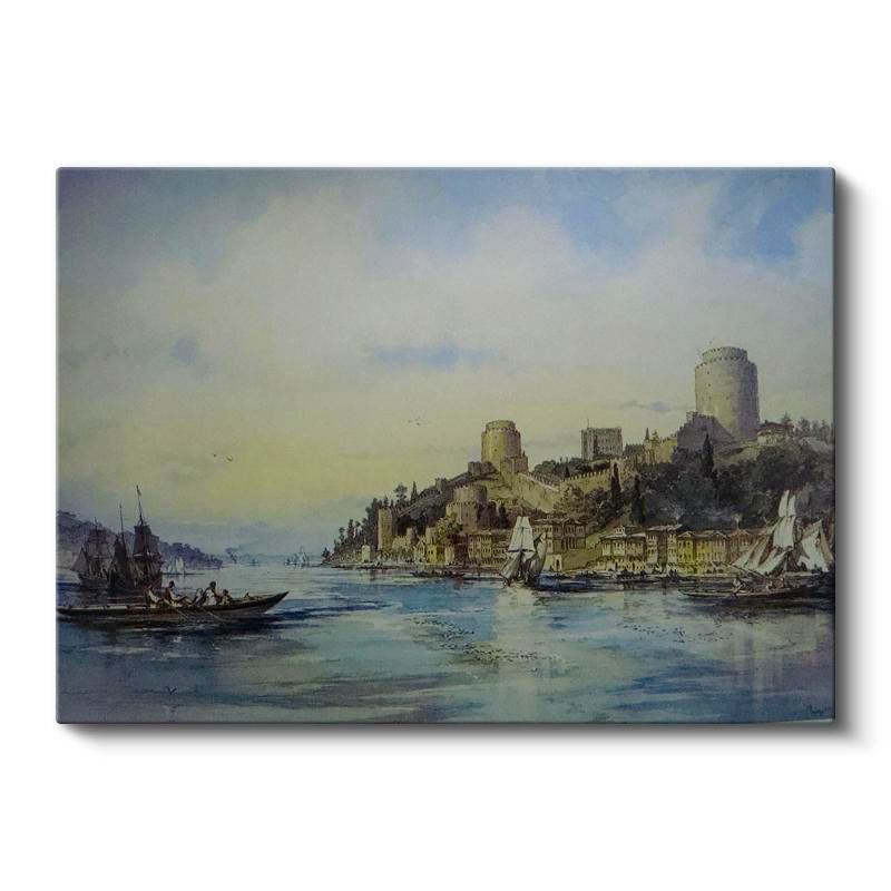 Yatay Kanvas Tablo Rumeli Hisarı Boğaz Manzarası Osmanlı Tablosu Ev Ofis Duvar Dekoru
