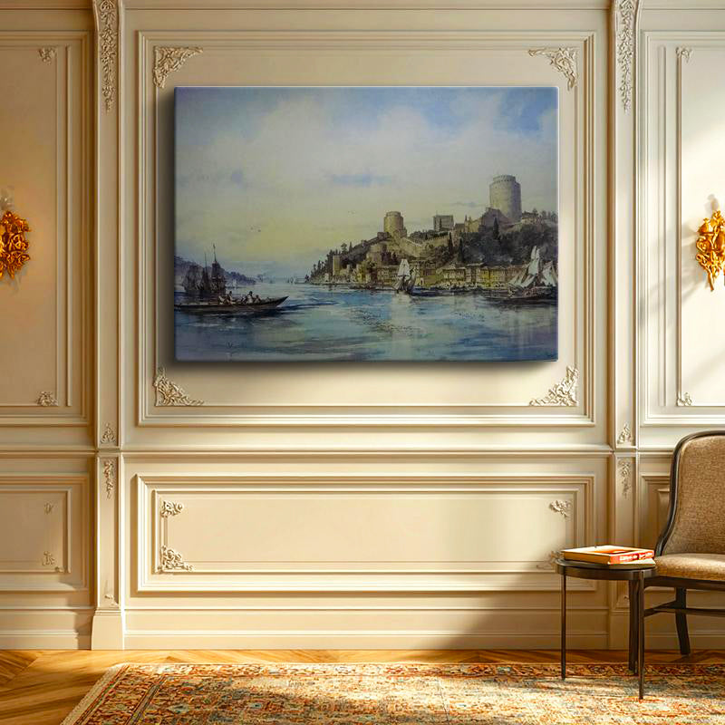 Yatay Kanvas Tablo Rumeli Hisarı Boğaz Manzarası Osmanlı Tablosu Ev Ofis Duvar Dekoru