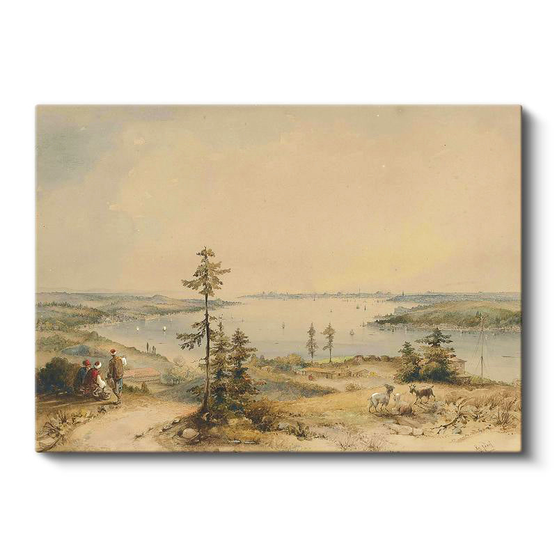 Yatay Kanvas Tablo Boğaz Kıyısı Kır Yolu Osmanlı Tablosu Ev Ofis Duvar Dekoru