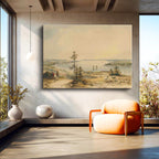 Yatay Kanvas Tablo Boğaz Kıyısı Kır Yolu Osmanlı Tablosu Ev Ofis Duvar Dekoru