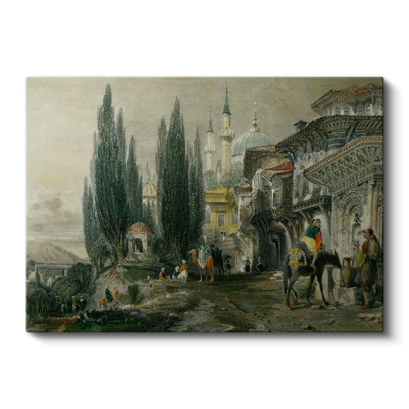 Yatay Kanvas Tablo Tarihi Sokak Çeşmesi Kervan Osmanlı Tablosu Ev Ofis Duvar Dekoru