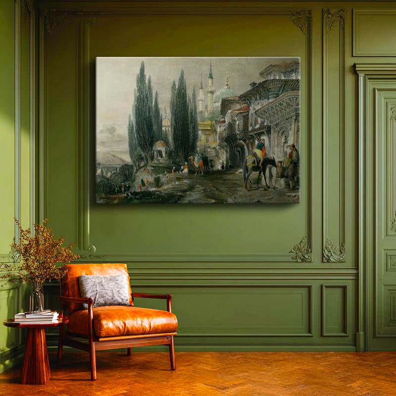 Yatay Kanvas Tablo Tarihi Sokak Çeşmesi Kervan Osmanlı Tablosu Ev Ofis Duvar Dekoru