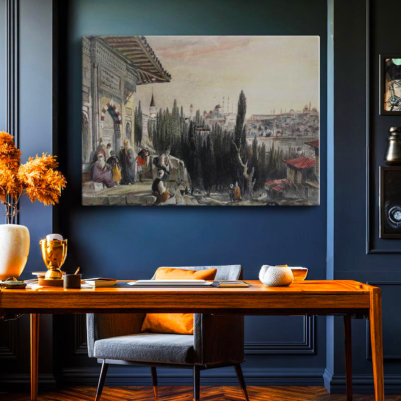 Yatay Kanvas Tablo İstanbul Silueti Seyir Terası Osmanlı Tablosu Ev Ofis Duvar Dekoru