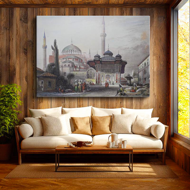 Yatay Kanvas Tablo Sultanahmet Meydan Çeşmesi Osmanlı Tablosu Ev Ofis Duvar Dekoru