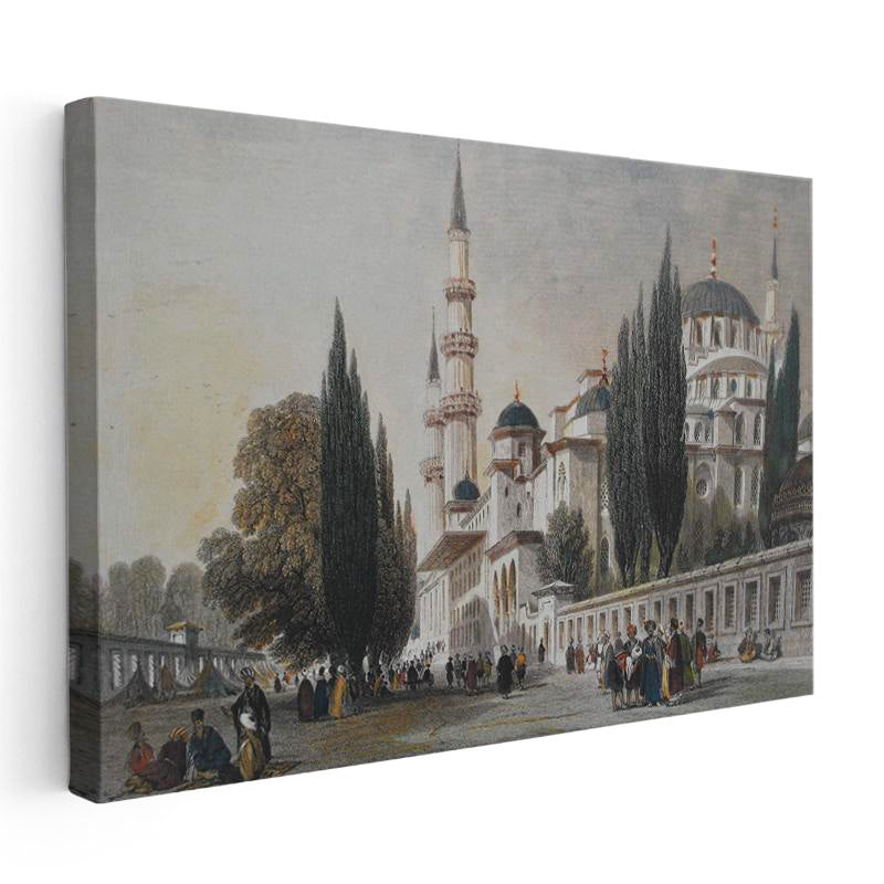 Yatay Kanvas Tablo Sultanahmet Camii Dış Avlu Osmanlı Tablosu Ev Ofis Duvar Dekoru
