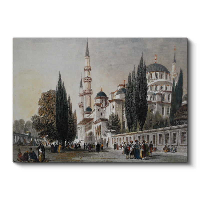 Yatay Kanvas Tablo Sultanahmet Camii Dış Avlu Osmanlı Tablosu Ev Ofis Duvar Dekoru