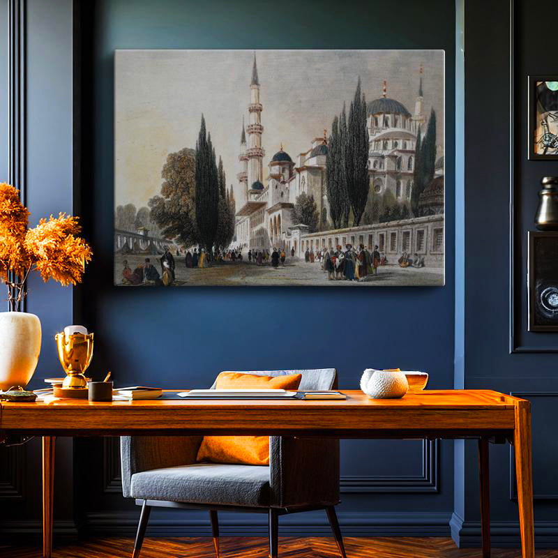 Yatay Kanvas Tablo Sultanahmet Camii Dış Avlu Osmanlı Tablosu Ev Ofis Duvar Dekoru