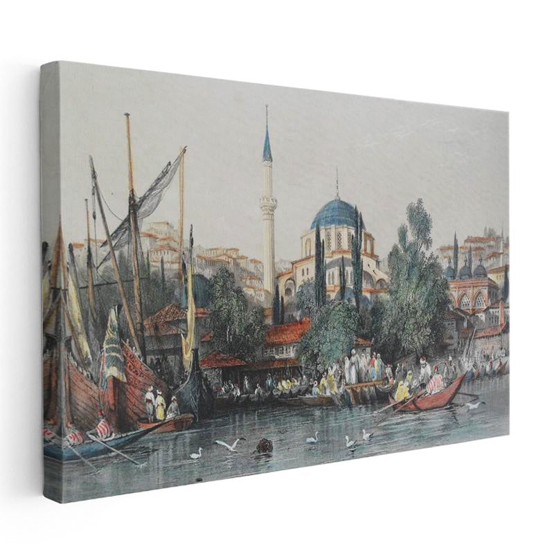 Yatay Kanvas Tablo Tophane Sahil Camii Kayıklar Osmanlı Tablosu Ev Ofis Duvar Dekoru