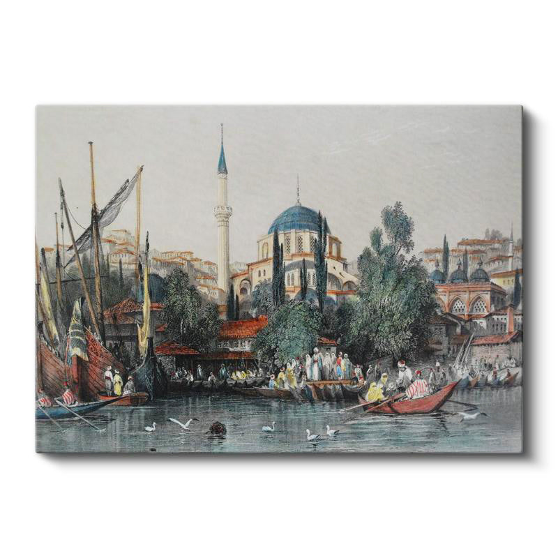 Yatay Kanvas Tablo Tophane Sahil Camii Kayıklar Osmanlı Tablosu Ev Ofis Duvar Dekoru