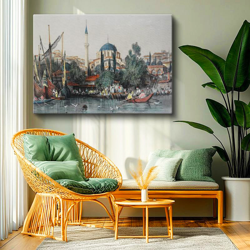 Yatay Kanvas Tablo Tophane Sahil Camii Kayıklar Osmanlı Tablosu Ev Ofis Duvar Dekoru