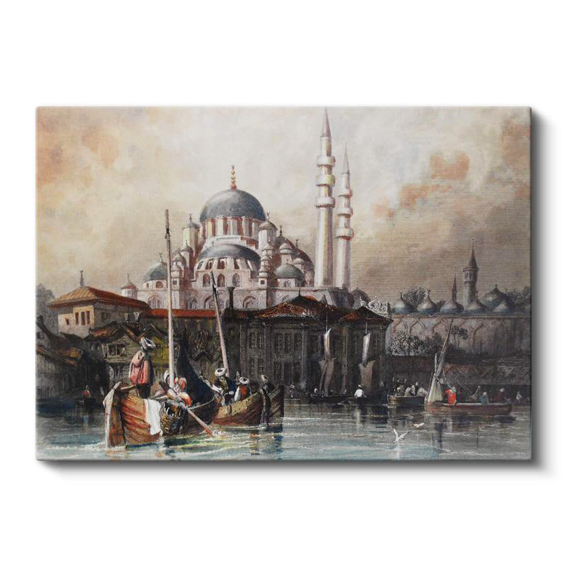 Yatay Kanvas Tablo Yeni Cami Liman Manzarası Osmanlı Tablosu Ev Ofis Duvar Dekoru