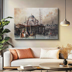 Yatay Kanvas Tablo Yeni Cami Liman Manzarası Osmanlı Tablosu Ev Ofis Duvar Dekoru