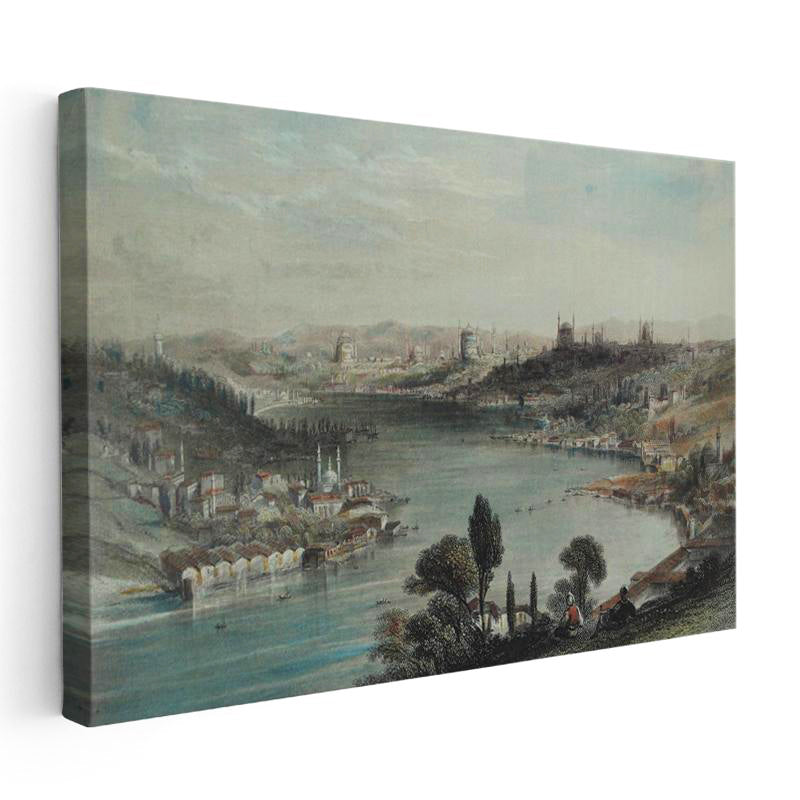 Yatay Kanvas Tablo Altın Boynuz Haliç Panoraması Osmanlı Tablosu Ev Ofis Duvar Dekoru