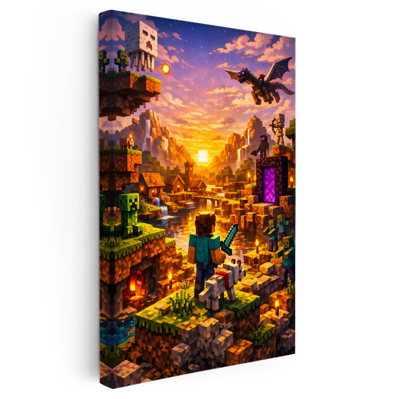 key Kanvas Tablo Steve Ender Dragon ve Portal Minecraft Tablosu Ev Ofis Duvar Dekoru
