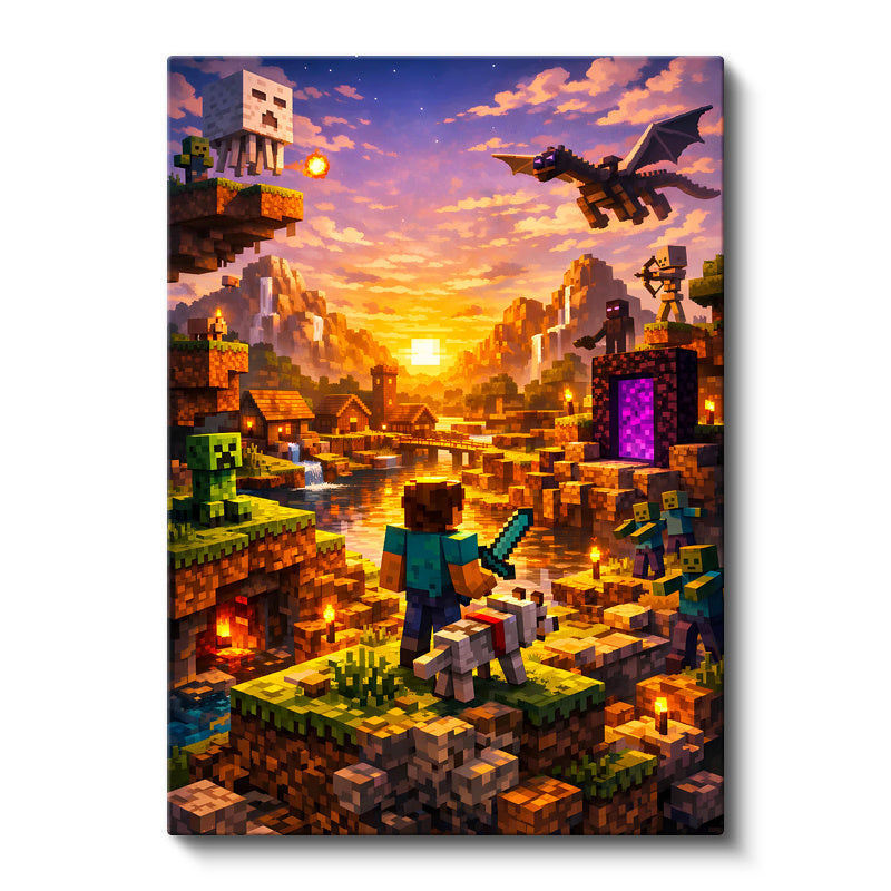 key Kanvas Tablo Steve Ender Dragon ve Portal Minecraft Tablosu Ev Ofis Duvar Dekoru
