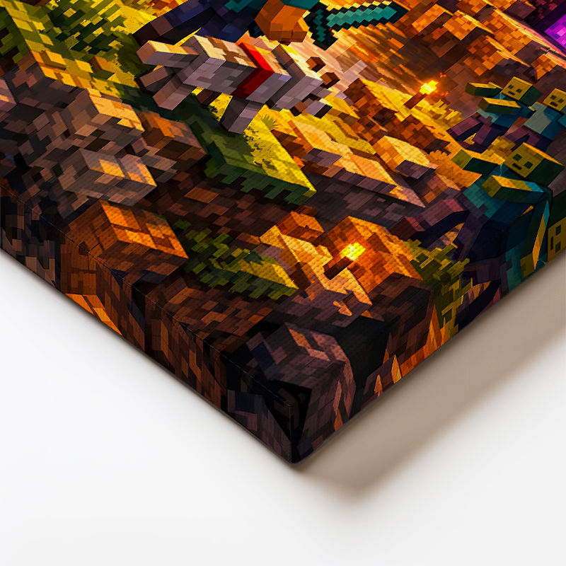 key Kanvas Tablo Steve Ender Dragon ve Portal Minecraft Tablosu Ev Ofis Duvar Dekoru