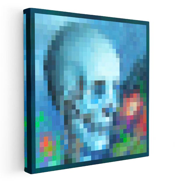 Kare Kanvas Tablo Skull And Roses Piksel Minecraft Tablosu Ev Ofis Salon Duvar Dekoru