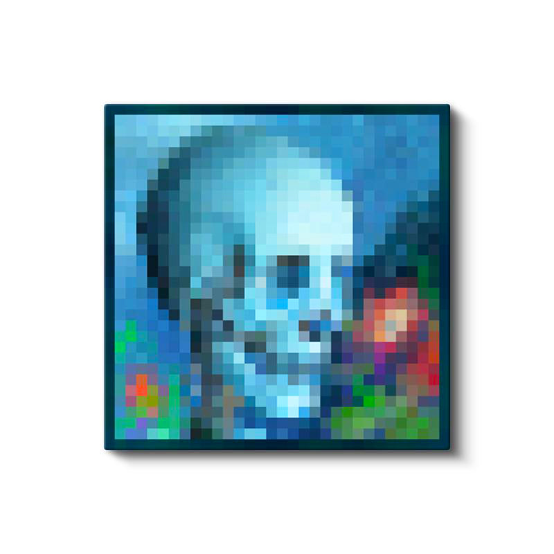 Kare Kanvas Tablo Skull And Roses Piksel Minecraft Tablosu Ev Ofis Salon Duvar Dekoru